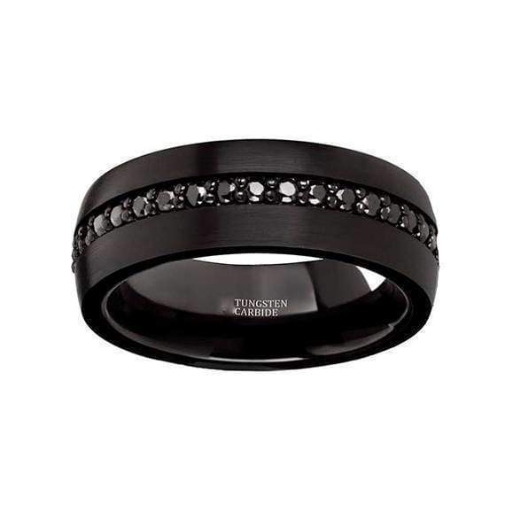 KINGSTON Men’s Domed Multiple Black Sapphires Tungsten Wedding Band- 8mm