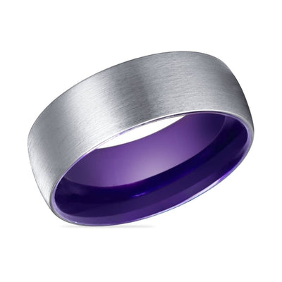 Kyle Rounded Brushed Tungsten Carbide Ring with Purple Inner - 6mm -10mm