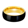 Kylin Black Brushed Domed Tungsten Ring with Yellow Gold Inlaid Inner - 8mm