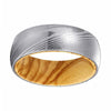 LANTO Men’s Domed Damascus Steel Ring with Olive Wood Sleeve 8MM