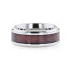 LARGO Red Wood Inlaid Flat Titanium Polished Finish Men’s Wedding Ring - 8mm