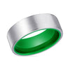 Layton Men’s Flat Brushed Tungsten Carbide Wedding Ring Green Interior - 8mm