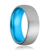 Lennox Brushed Domed Men’s Tungsten Carbide Ring Sky Blue Inside - 8mm