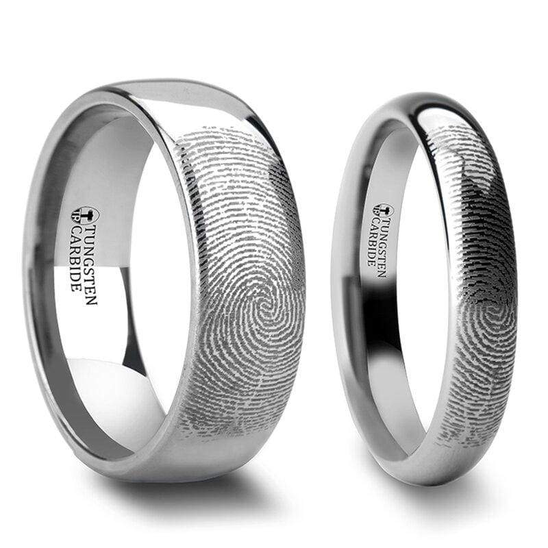 Liam Tungsten Wedding Band Set With Custom Fingerprint Engraved - 4mm - 12mm