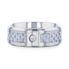 Light Gray Carbon Fiber Titanium Ring White Diamond In The Squared Center Setting