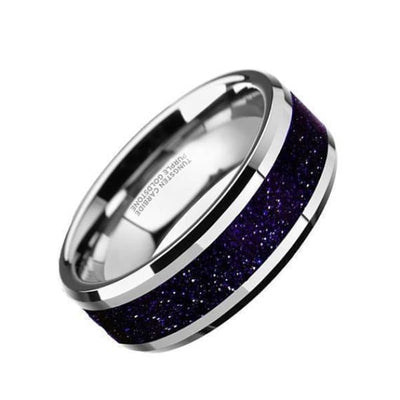 Logan Beveled Tungsten Purple Goldstone Inlay Wedding Ring - 8mm