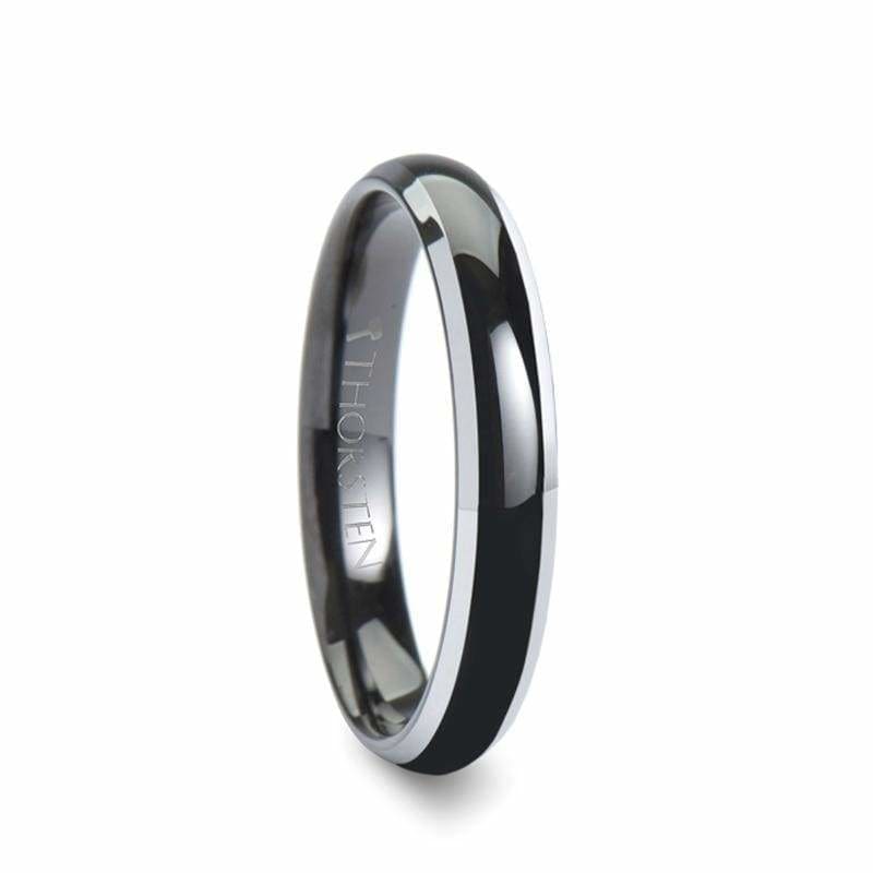 LONDON Domed Black Tungsten Ring Highly Polished w/ Beveled Edges 4mm - 10mm