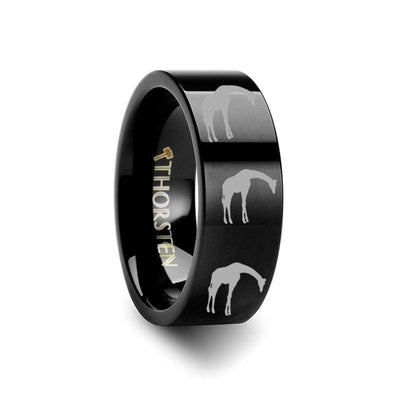 Lubec Giraffe Print Ring Engraved Flat Black Tungsten Carbide 4mm - 12mm