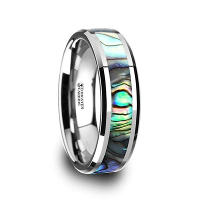 Maravi Tungsten Wedding Band Set With Mother of Pearl Inlaid - 4mm- 10mm