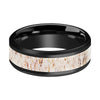 Men’s Beveled Black Ceramic Wedding Band W/ White Antler Inlay - 8mm