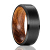 Men’s Beveled Black Tungsten Wedding Band with Zebra Wood Sleeve - 8mm