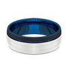 Men’s Beveled Tungsten Wedding Band With Brushed Center & Blue Inside - 8mm