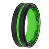 Mens Black and Acid Green Tungsten Carbide Wedding Band Beveled Edges 6mm & 8mm