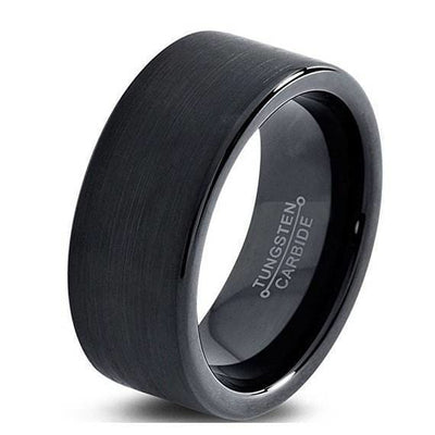 Men’s Black Brushed Pipe Cut Tungsten Carbide Wedding Band - 7mm 9mm & 12mm