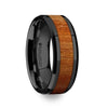 Men’s Black Ceramic Wedding Band With Real Carpathian Wood Inlay 8mm