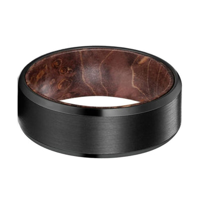 Men’s Black Tungsten Carbide Band with Dark Box Elder Wood Sleeve - 8mm