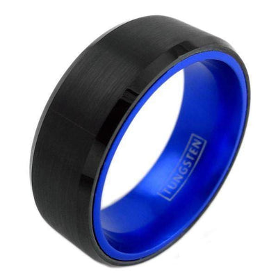 Men’s Black Tungsten Carbide Ring With Royal Blue Anodized Aluminum Inner Band 8mm