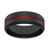 Men’s Black Tungsten Carbide Wedding Band With Fire Red Grooved Center 8mm