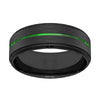 Men’s Black Tungsten Carbide Wedding Ring with Acid Green Grooved Center 8mm