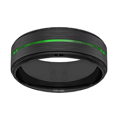 Men’s Black Tungsten Carbide Wedding Ring with Acid Green Grooved Center 8mm