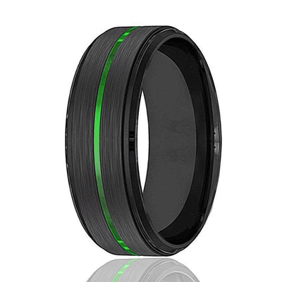 Men’s Black Tungsten Carbide Wedding Ring with Acid Green Grooved Center 8mm