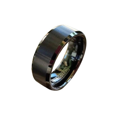 Men’s Black Tungsten Ring w/ Brushed Finish and High Polished Beveled Edges 6mm & 8mm