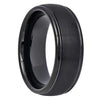 Men’s Black Tungsten Wedding Ring Brushed Center High Polished Stepped Edges - 8mm