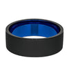 Men’s Black Tungsten Wedding Ring With Brushed Finish & Blue Inside - 8 mm