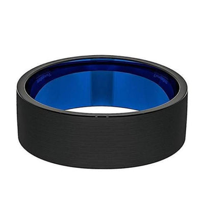 Men’s Black Tungsten Wedding Ring With Brushed Finish & Blue Inside - 8 mm