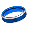 Mens Blue Tungsten Wedding Ring Brushed High Polish Beveled Edge - 6mm & 8mm