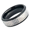 Mens Carbide Tungsten Wedding Ring Two-Tone Hammered Gun Metal Brush Finish & Black IP Inner Stepped Edge - 8mm