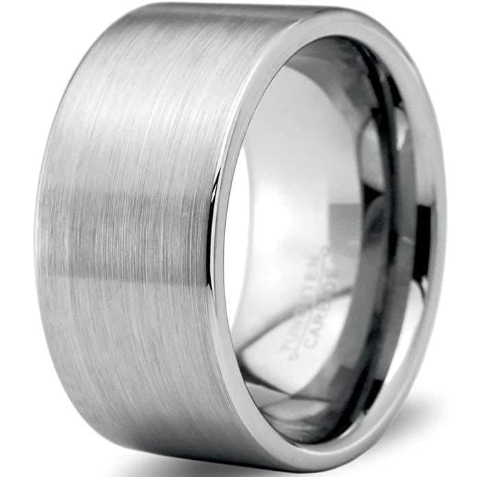 Men’s Classic Tungsten Wedding Band Pipe Cut Extra Wide with Brushed Finish - 12mm