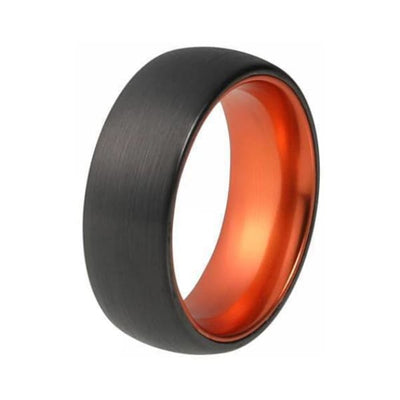 Men’s Domed Black Tungsten Ring With Atomic Orange Inside & Brushed Finish 6mm 8mm