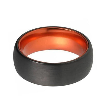 Men’s Domed Black Tungsten Ring With Atomic Orange Inside & Brushed Finish 6mm 8mm