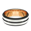 Men’s Domed Double Grooved Tungsten Wedding Band With Rose Gold Inlay - 8mm