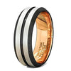 Men’s Domed Double Grooved Tungsten Wedding Band With Rose Gold Inlay - 8mm