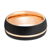 Men’s Domed Rose Gold Inlaid Tungsten Wedding Band Sandblasted Finish - 8mm