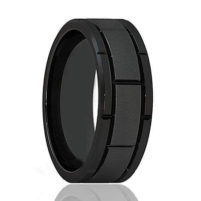 Men’s Multiple Grooved Black Tungsten Carbide Ring With Brushed Center 8mm