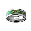 Mens Opal Ring Tungsten Wedding Blue & Orange Beveled Polished Finish - 8mm