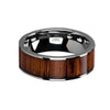 Mens Rare Koa Wood Inlaid Flat Tungsten Wedding Ring W/ Polished Edges 6mm - 10 mm