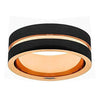 Men’s Rose Gold Inlay Grooved Black Tungsten Wedding Band Pipe Cut- 6mm & 8mm