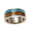 Mens Titanium Wedding Band Genuine Inlay Hawaiian Koa Wood Turquoise Ring - 8mm