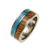 Mens Titanium Wedding Band Genuine Inlay Hawaiian Koa Wood Turquoise Ring - 8mm