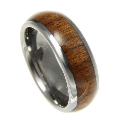 Mens Tungsten Band Genuine Inlay Hawaiian Koa Wood Comfort Fit Dome Style Ring - 8mm