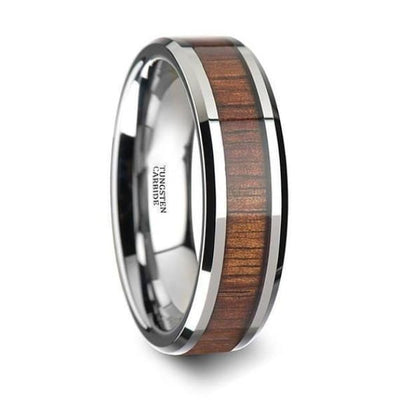 Mens Tungsten Carbide Koa Wood Inlaid Wedding Ring With Beveled Edges 4mm - 12 mm