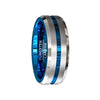 Mens Tungsten Carbide Wedding Ring w/ Blue Grooved Center Comfort Fit - 8mm