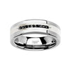 Men’s Tungsten Wedding Band with 9 Channel Set Black Diamonds Silver Inlay - 8mm