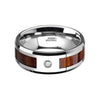 Mens Tungsten Wedding Ring With Koa Wood Inlay Diamond Setting Polished Finish - 8mm