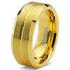 Men’s Yellow Gold IP Tungsten Wedding Ring Bevel Edges and Grooved Center - 8mm