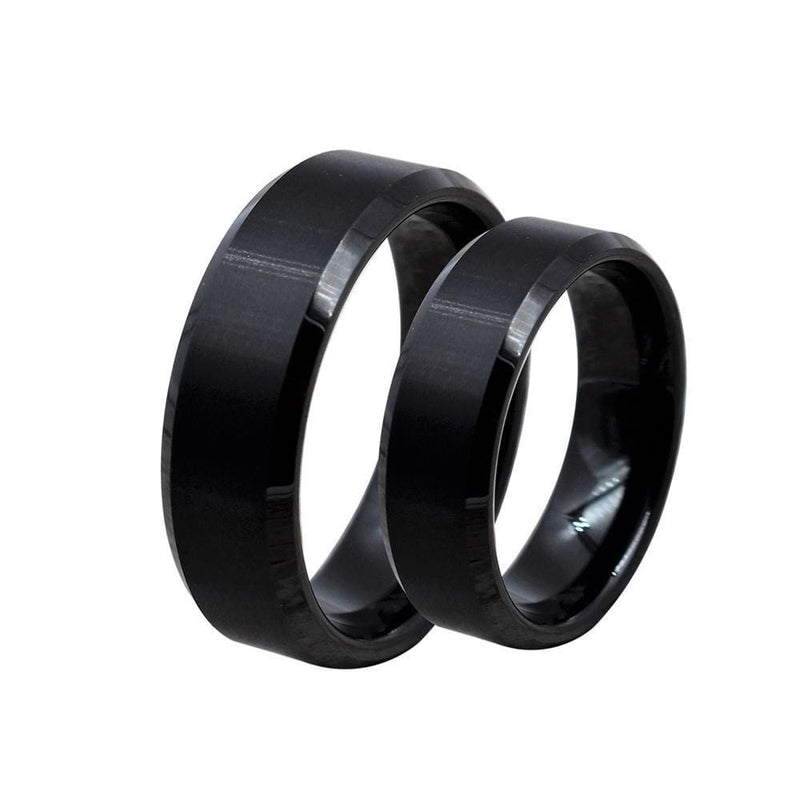 Mercer Classic Black Tungsten Ring Set With Brushed Center & Beveled Edges 6mm 8mm